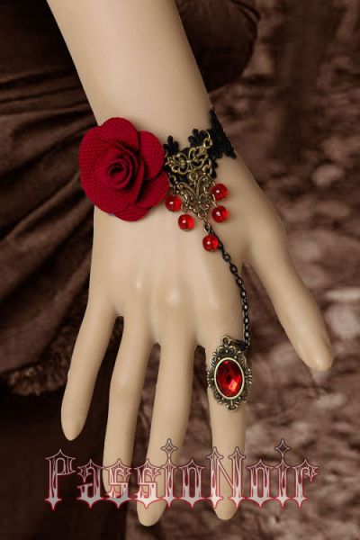 Pulseira e Anel com Rosa Vermelha